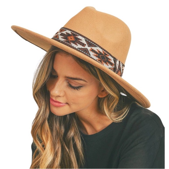 Accessories - Taupe Tribal Band Panama Hat